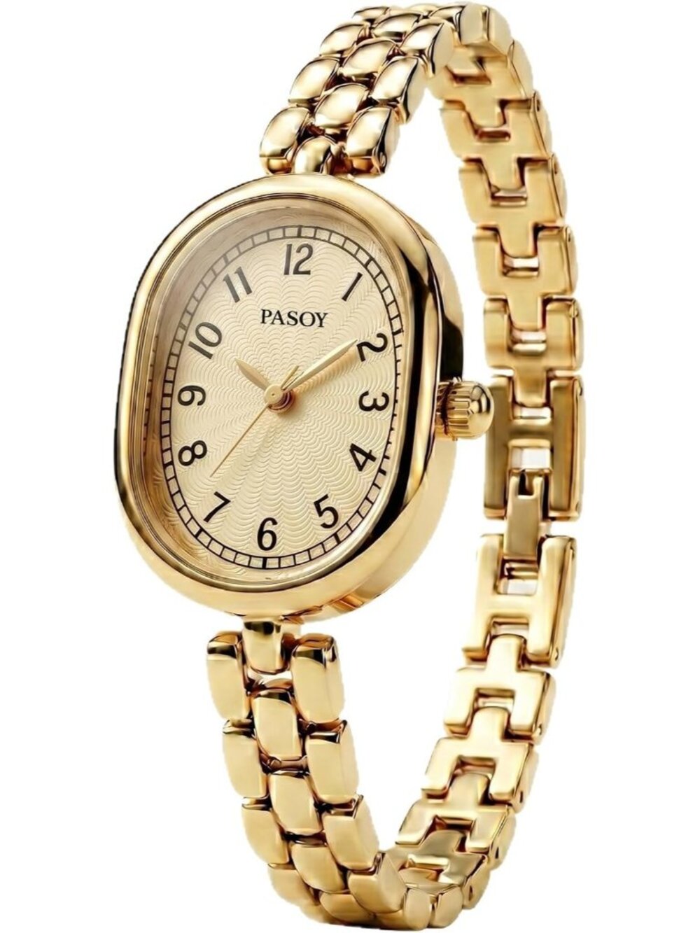 Women’s Gold Oval Bracelet Small Face Roman Numeral Quartz Buckle Watch
